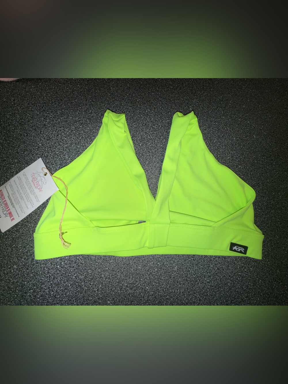 Tiger Friday NWT!! Neon Green V-Neck Cross Bea Top Size Adult Large - Picture 2 of 6